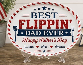 Piatto da barbecue personalizzato "Best Flippin' Dad Ever", regalo patriottico personalizzato per la festa del papà, piatto da barbecue USA Grill Master con bandiera americana.