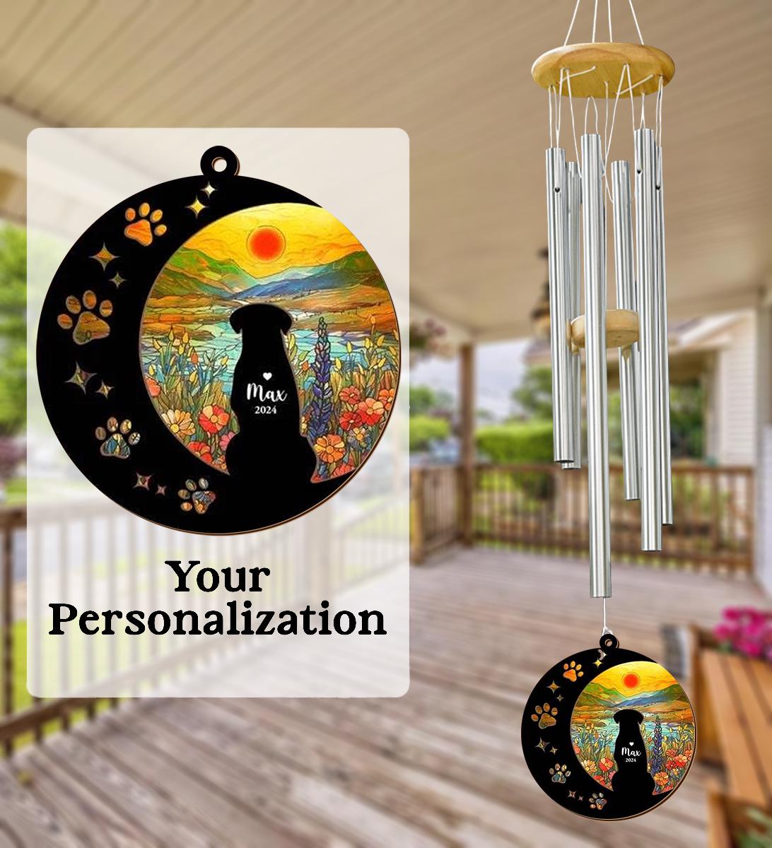 Custom Dog Memorial Wind Chime, Personalized Pet Loss Gift, Stained Glass, Rainbow Bridge Pet Memory Gift, Dog Remembrance, Name, Silhouette