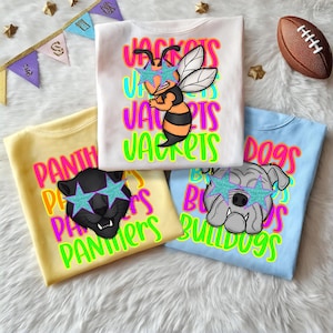 Comfort Color Neon Mascot Custom Shirt, Custom High School College Football, Personalized Mascot High School Shirt, Softball Mascot Neon Tee