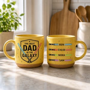 Anpassad "Bästa pappa i galaxen"-mugg, personlig ljussabelkaffekopp med barnnamn, fars dag-present till pappa, keramisk 30 cl-mugg bild 6