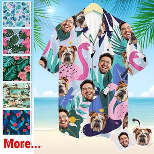 Personalized Hawaiian Shirt with Face for Men Women Kids, Pet, Custom Hawaiian Shirt, All Over Print Father&#39;s Day Shirt, Custom Dog Hawaiian
