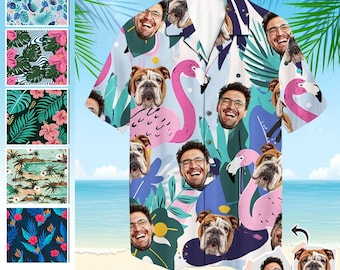 Personalized Hawaiian Shirt with Face for Men Women Kids, Pet, Custom Hawaiian Shirt, All Over Print Father&#39;s Day Shirt, Custom Dog Hawaiian