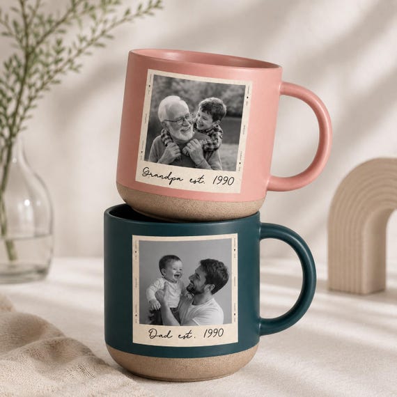 Custom Dad & Kids Photo Pottery Mug, Personalized Stoneware Mug, Father’s Day Gift from Kids, Custom Pottery Mug Gift, Your Image Coffee Cup