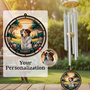 Custom Dog Portrait Memorial Wind Chime, Custom Pet Loss Gift, Pet Memorial Stained Glass Photo Suncatcher, Rainbow Bridge, Pet Memory Gift