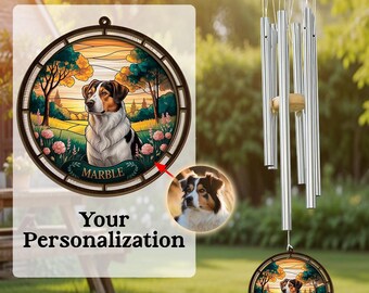 Custom Dog Portrait Memorial Wind Chime, Custom Pet Loss Gift, Pet Memorial Stained Glass Photo Suncatcher, Rainbow Bridge, Pet Memory Gift