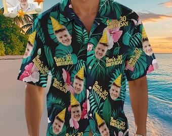 Custom Face Birthday Hawaiian Shirt, Personalized Hawaiian Shirt for Birthday Party, Personalized Faces Age Name Shirt, Birthday Gifts