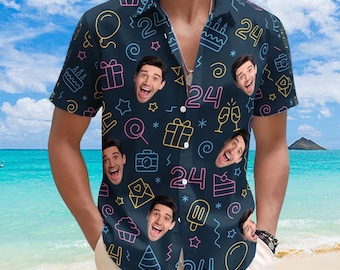 Custom Face Birthday Hawaiian Shirt, Personalized Hawaiian Shirt for Birthday Party, Personalized Faces Age Name Shirt, Birthday Gifts