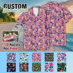Hawaiiaans shirt aangepast gezicht, gepersonaliseerd Hawaiiaans shirt met gezicht voor mannen vrouwen, huisdier all-over print, vaderdagshirt, aangepaste button-down