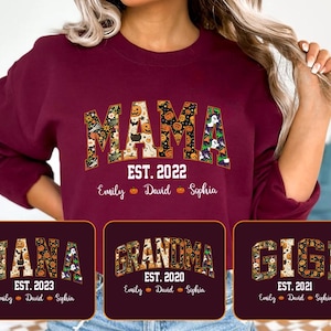 Custom Halloween Mama Sweatshirt with Kids Name, Halloween Mimi Gigi Shirt, Custom Spooky Mama Shirt, Personalized Mama Halloween Gift Shirt