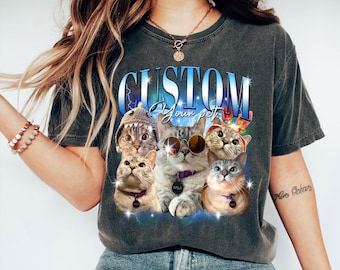 Custom Father's Day Cat Dad Shirt, Custom Photo Gift for Cat Lover, Cat Dad, Pet Parent, Customized Bootleg Pet Photo Tee