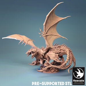 Tiamat Dragon Massive Monster Premium dnd Miniature Mini | Sanded & Primed | 3D Printed Resin Miniature 100mm Base | 32mm Scale