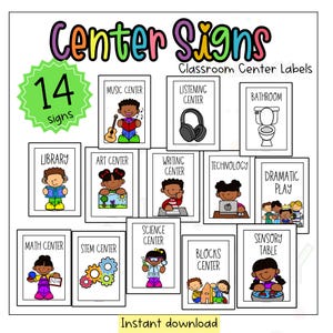 Daycare and Childcare Center Signs, Classroom Center Signs, Signs for Centers, Printable Preschool Signs, Classroom Decor