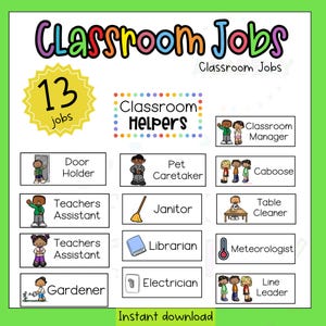 Classroom Jobs for Students, Classroom Decor, Classroom Jobs Chart, Classroom Jobs Printable, Classroom jobs Display