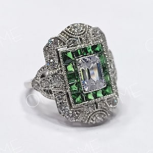 Jaren &#39;30 Vintage Inspire Ring, Milgrain Bezel Set Antieke Ring, Halo Set Diamond Edwardian Trouwring, Art Deco Vintage Ring,