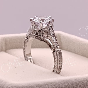 Vintage 2.00Ct ronde diamanten verlovingsring, Edwardiaanse diamanten trouwring, 8 Prong Set kathedraal schacht ring, antieke Victoriaanse ring