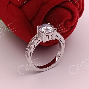 Four Prong 2.00Ct Round Diamond Ring, Anniversary Gift Ring For Women, Filigree Handmade Ring, Silver Proposal Gift Ring