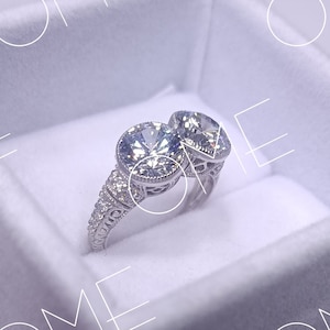 2.50Ct Vintage Diamond Engagement Ring, Two Stone Handmade Jewelry Ring,  Two Diamond Filigree Ring Moi et Toi Ring, For Wife