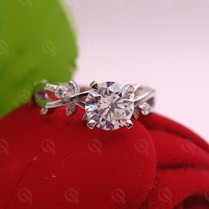 Round Twig Engagement Ring, Silver Branch Ring, Twig Leaf Wedding Ring, Nature Inspired Diamond Ring, Twig Bridal Ring