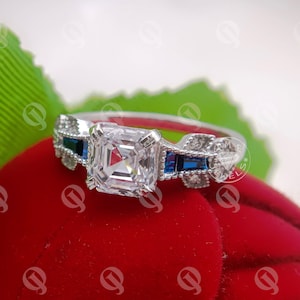 Asscher Diamond Engagement Ring, Vintage Asscher Ring, Asscher Edwardian Ring, Woman's Diamond Ring, Silver Asscher Ring