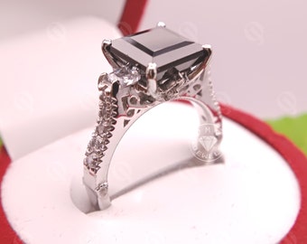 Princess Cut Black Diamond Engagement Ring, Square Black Diamond Ring, Vintage Black Diamond Wedding Ring, Black Stone Ring, For Her