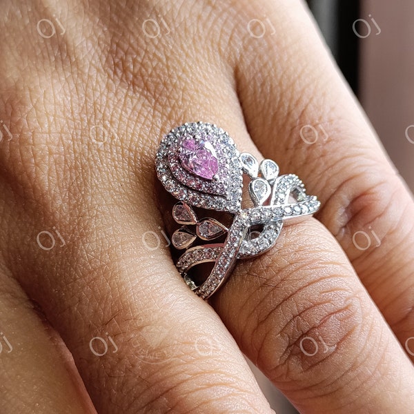 Queen Crown Rings for Women, Diamond Crown Silver Ring, Crown Tiara Wedding Ring, Vintage Teardrop Ring For Womens