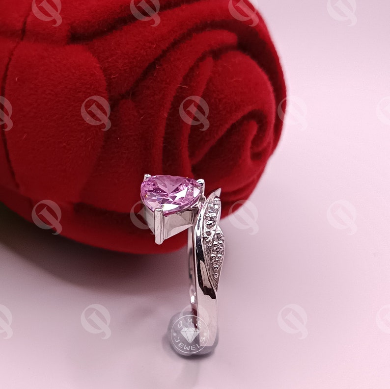 Heart Shaped Pink Diamond Ring, Bypass Shank Pink Stone Ring, Heart