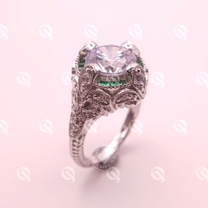 Vintage Round Wedding Ring, Antique Engagement Ring, Unique Halo Ring, White Round Diamond Ring, Designer Milgrain Ring For Women
