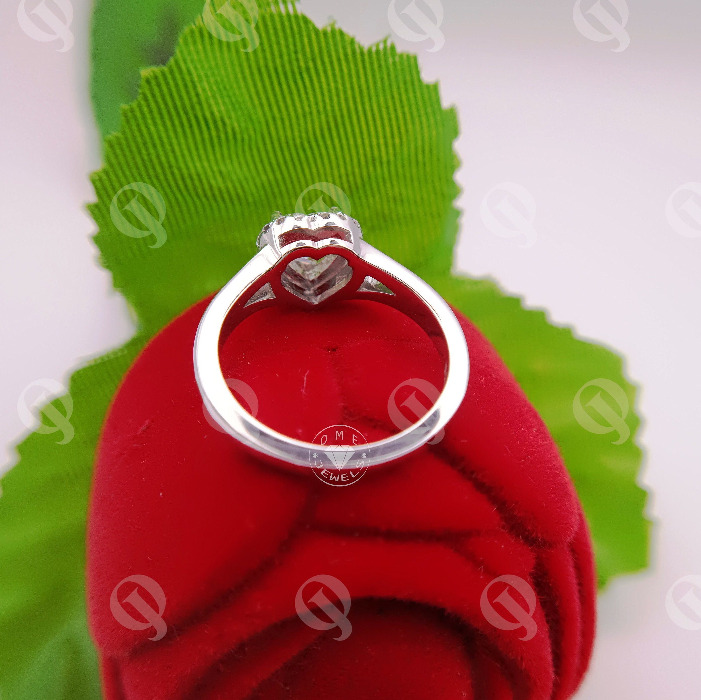 White Heart Diamond Wedding Ring, Heart Diamond Ring, Halo