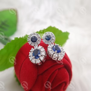 Princess Diana Earrings, Royal Replica Celebrity Earring, British Royal earrings, Kate Middleton Earrings, Sapphire  Cubic Zircon Earring