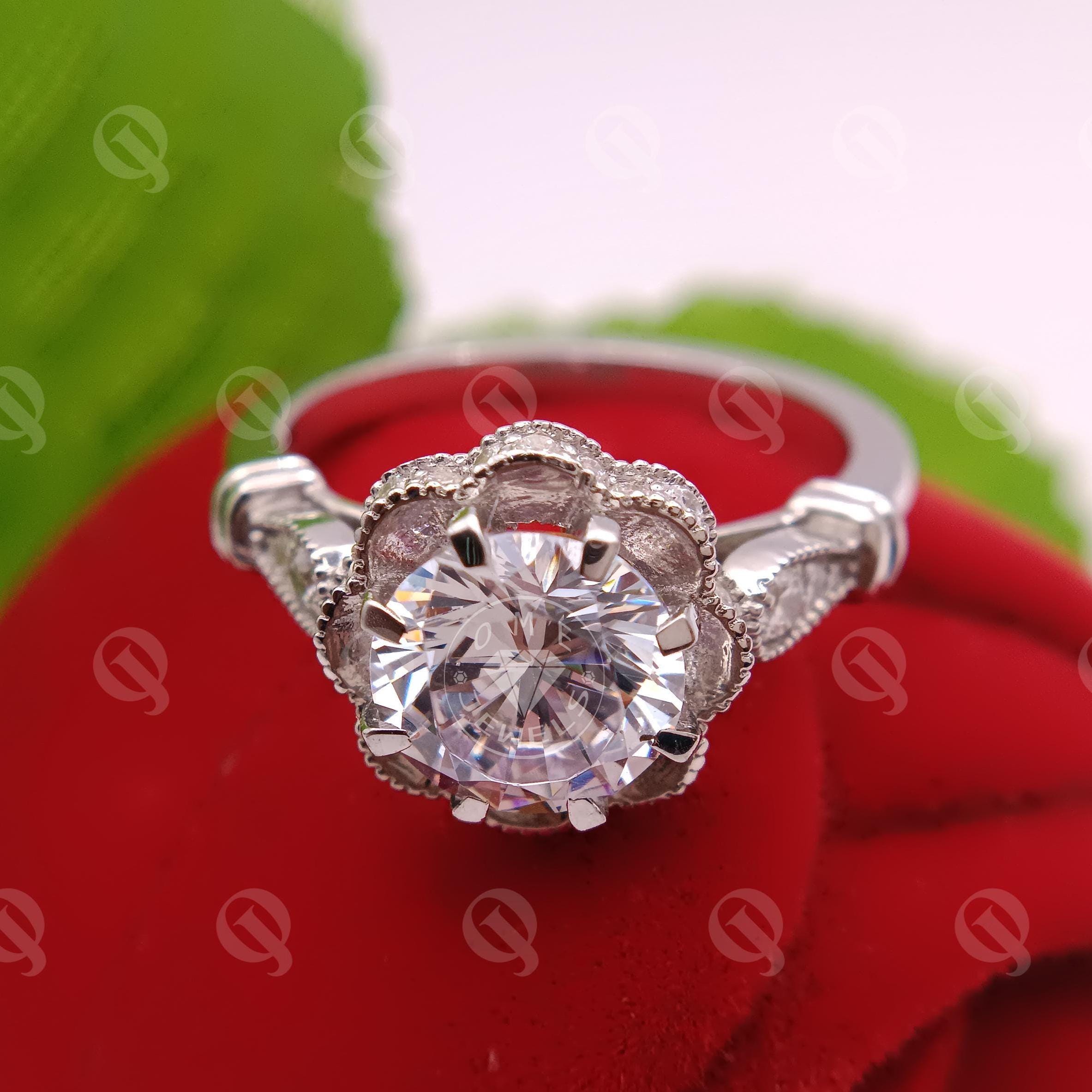 flower ring❤ 1.80ct Round Diamond Flower Shape Ring, Vintage Flower Designe