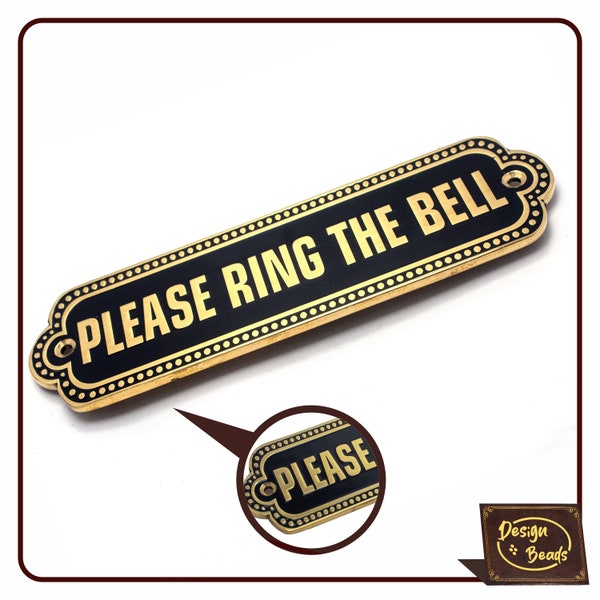 Ring the Bell Sign brass 5.5" wall plaque for house door office with self adhesive mounting screws, home decor accesssories handmade