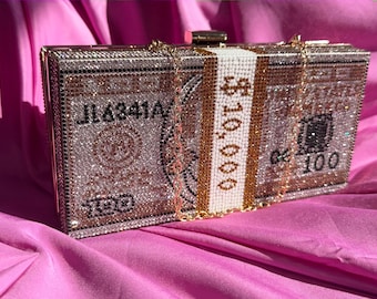 Money Clutch Bag Bedazzled Money Purse Rhinestone Money Clutch