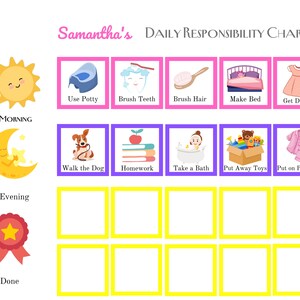Editable Kids Daily Responsibilities Cards and Chart, Printable Routine ...