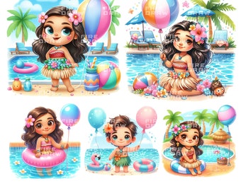 Fiesta de verano de Moana PNG: Sublimación de cumpleaños en la playa (Descarga digital)