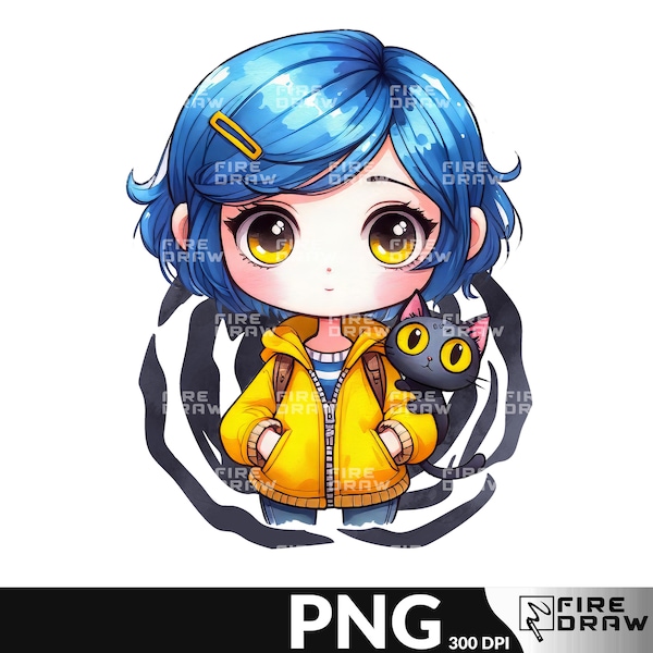 coraline with cat png, cartton girl with black cat png file,cute hororr girl png file, UNIQUE Designs, cute girl file png t-shirt design