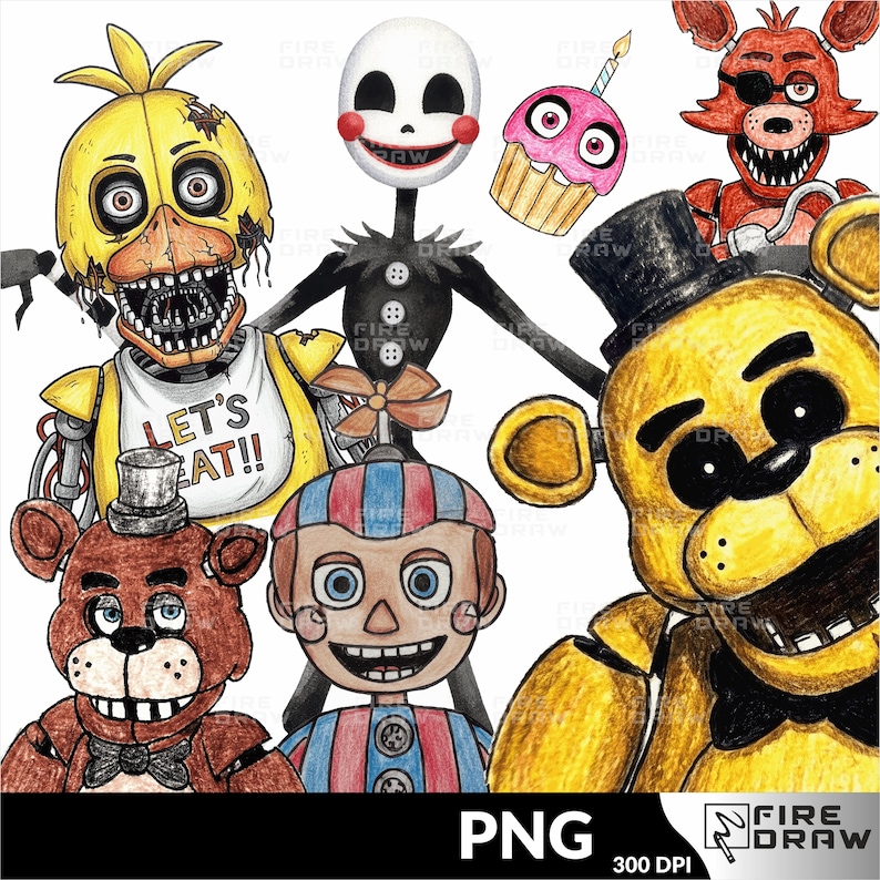 Zestaw PNG Five Nights at Freddys, ozdoba na tort, projekty na przyjęcie urodzinowe FNAF, sublimacja na koszulce, pobieranie cyfrowe zdjęcie 3