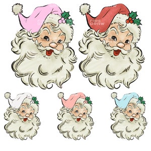 Vintage Pink and red Santa Claus Christmas png Vintage Greeting Card Clip Art Graphic Image Sublimation Digita Clipart file