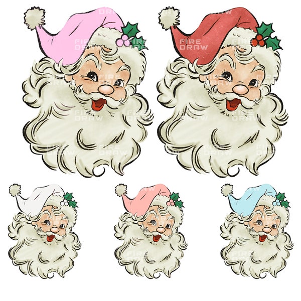 Vintage Pink and red Santa Claus Christmas png Vintage Greeting Card Clip Art Graphic Image Sublimation Digita Clipart file