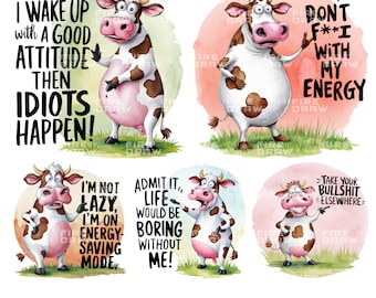 Funny Cow PNG Bundle: Hilarious Sublimation Designs (Digital Download)