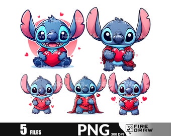 Cute Stitch And Angel valentine Png, love Sublimation Files, happy valentine day png, couple pink Heart png, valentines png