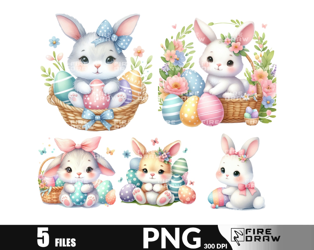 Easter Baby Bunny PNG Bundle - Rabbit Wreath Design - Easter ...