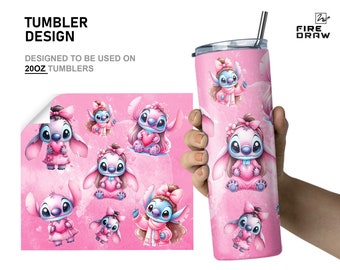 Stitch and Angel Valentine Tumbler Wrap PNG - 20oz Tumbler (Digital Download)