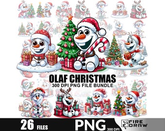 Paquete de imágenes navideñas de Olaf y las princesas: PNG festivo (descarga digital)
