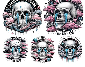 Snarky Skeleton Clipart PNG Bundle: Living the Dream Sublimation Designs (Digital Download)