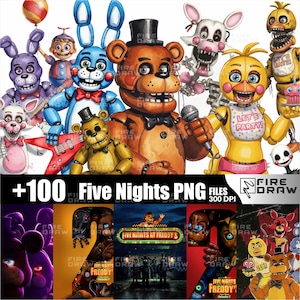 Paquete PNG de Five Nights at Freddy's, adorno para tarta, diseños para fiesta de cumpleaños de FNAF, sublimación de camisetas, descarga digital