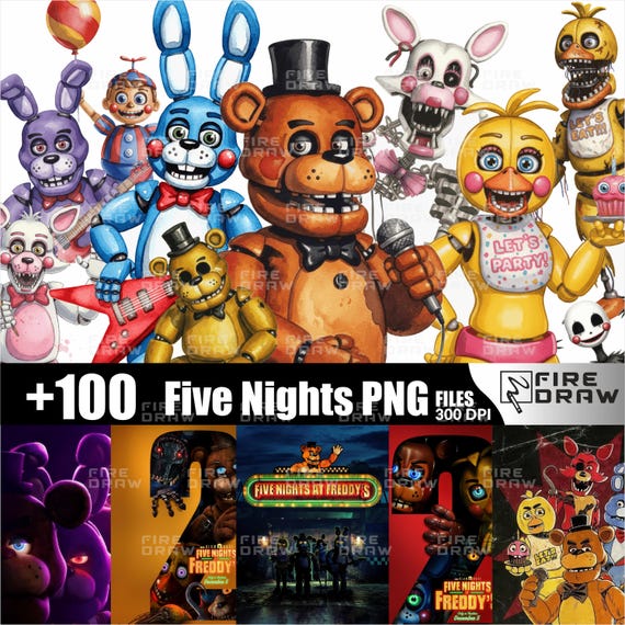 Five Nights at Freddys PNG Bundle, Cake Topper, Fnaf Birthday Party Designs, shirt sublimation, Digital Download