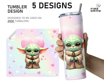 Baby Yoda Valentine's Day PNG tumbler 20oz files, love pink hearts Watercolor Prints png, Space love, Sublimation Design