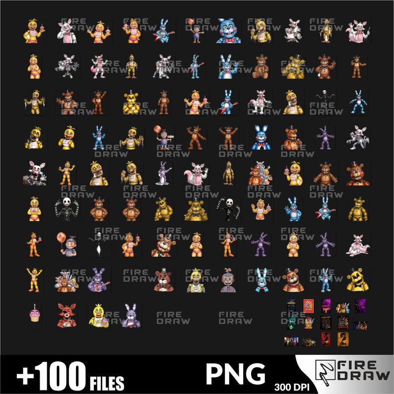 Zestaw PNG Five Nights at Freddys, ozdoba na tort, projekty na przyjęcie urodzinowe FNAF, sublimacja na koszulce, pobieranie cyfrowe zdjęcie 2