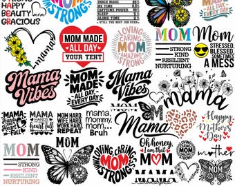 Paquete SVG PNG de Mamá: Diseños de camisetas para mamá (Descarga digital)