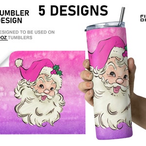 Vintage santa haed Christmas png tumbler 20oz, Pink Hat Santa Claus tumbler png file, retro pink santa, winter tumbler png